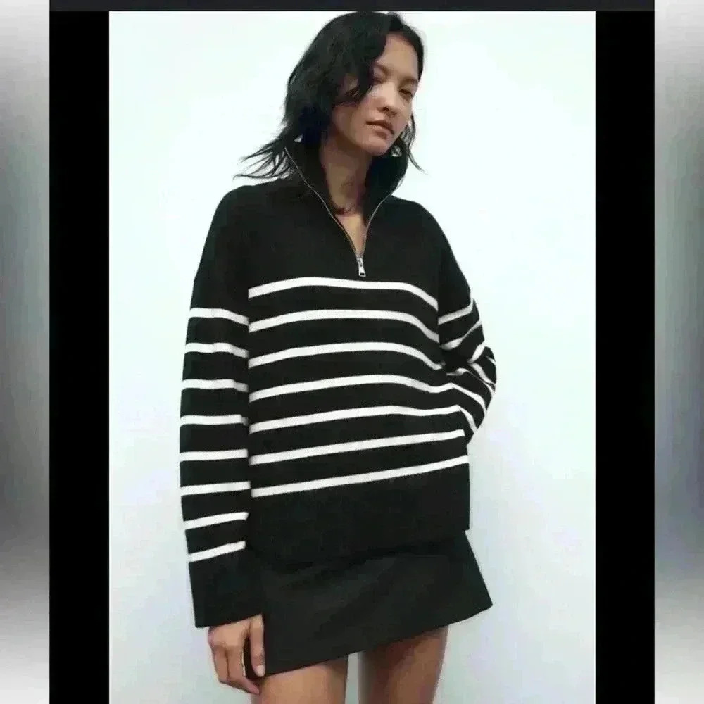 Zara blogger favorite striped collar knitted oversize sweater cardigan size m - Picture 6 of 6